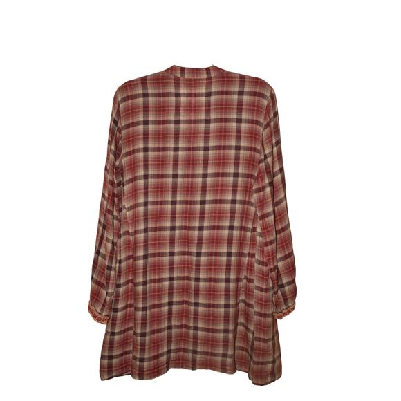 JOHNNY WAS 3J WORKSHOP $295 Plaid Embroidered Long Sleeve Tunic Dress Red Medium - Picture 2 of 4